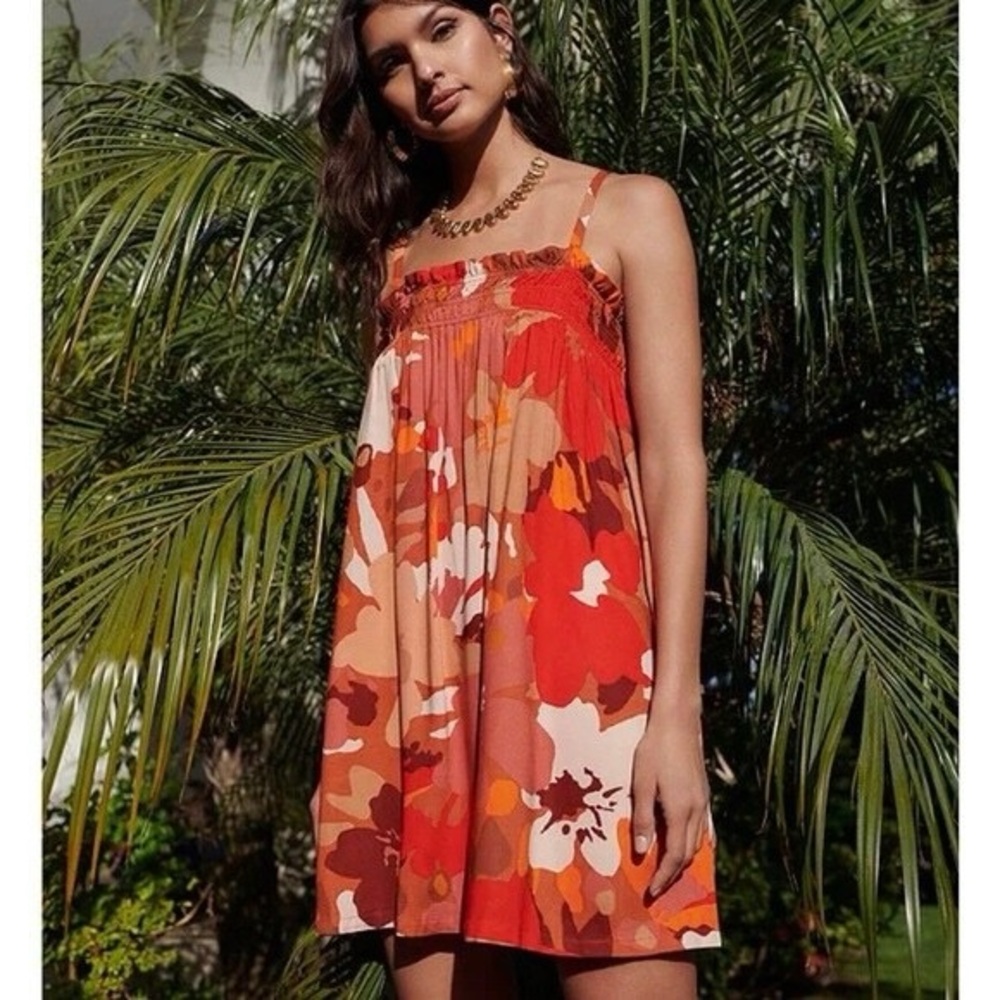 Sanctuary Floral Sundress in Warm Orange Red Tones